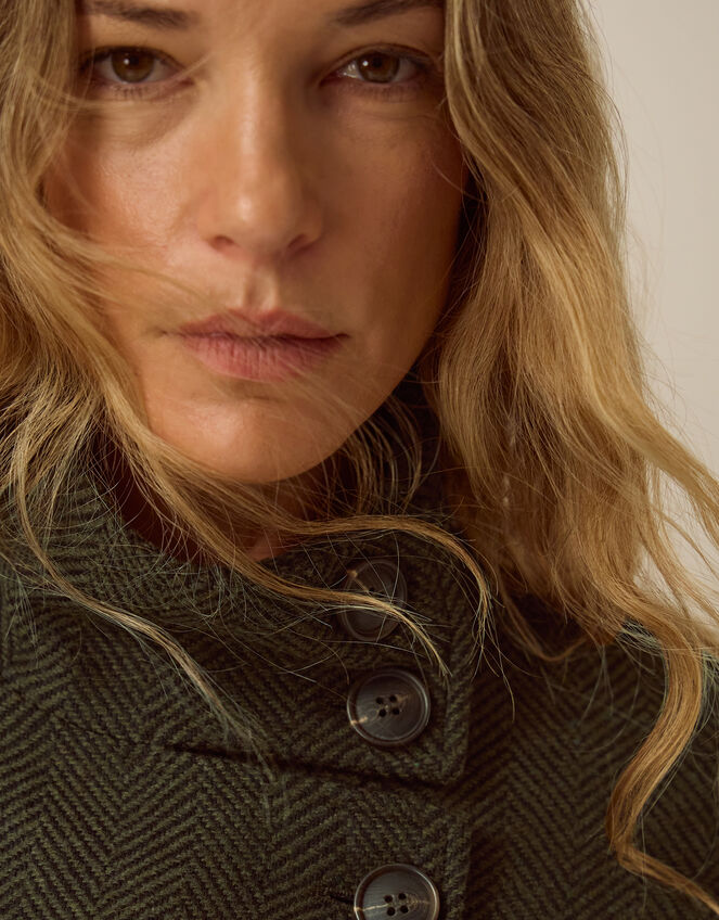 Pip Funnel Neck Herringbone Coat, Green (GREEN), large