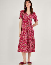 Ditsy Floral Midi Dress, Red (RED), large