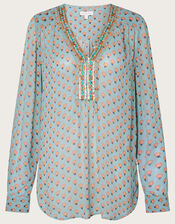Emery Embellished Trim Blouse in Sustainable Viscose, Blue (TURQUOISE), large