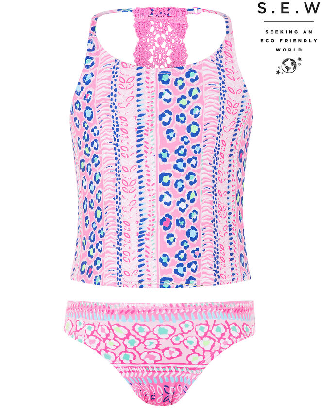 Ava Printed Tankini with Recycled Polyester, Pink (PINK), large