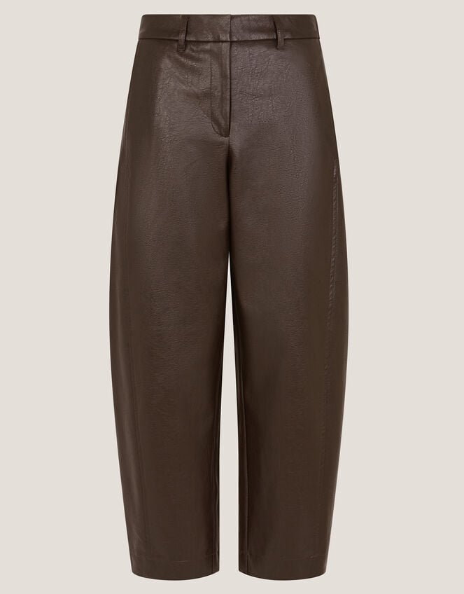 Tara Faux Leather Barrel Trousers, Brown (CHOCOLATE), large