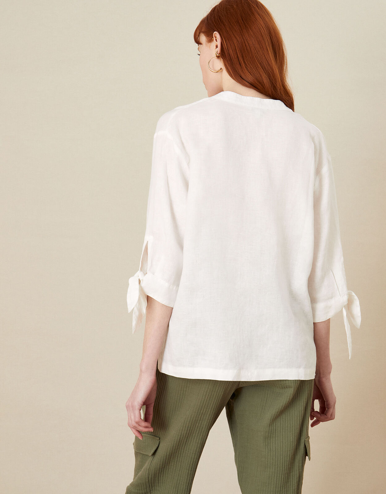 Tie Cuff Linen Tee White