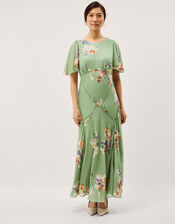 Amber Flutter Floral Print Maxi Dress, Green (GREEN), large