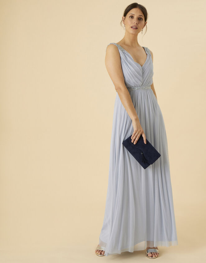 Brenda Maxi Dress in Recycled Polyester, Blue (BLUE), large