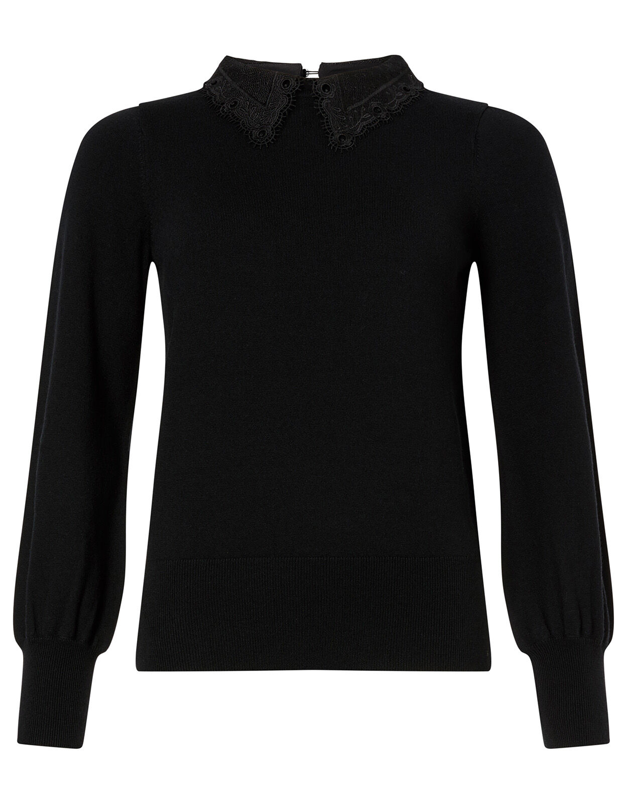 Lace Collar Jumper with Recycled Fabric Black Jumpers Monsoon Global