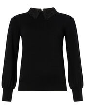Lace Collar Jumper with Recycled Fabric, Black (BLACK), large