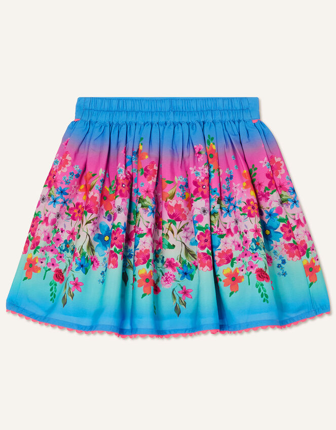 Ombre Floral Print Skirt, Blue (BLUE), large