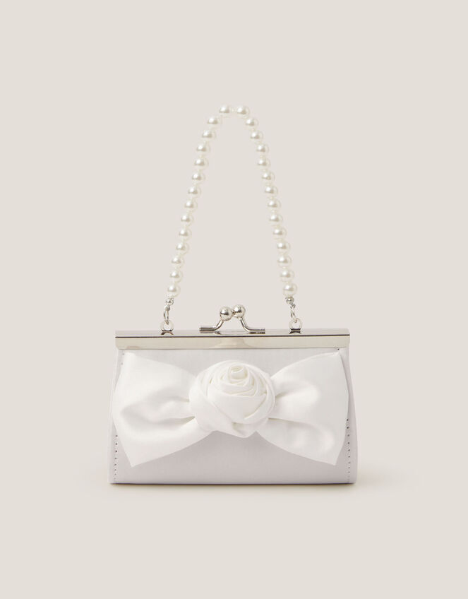 Satin Rose Bow Mini Bag, Ivory (IVORY), large