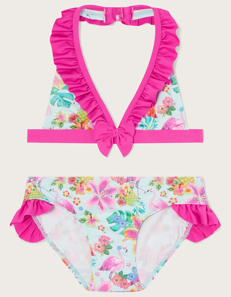 Flamingo Tropical Ruffle Bikini Set, Blue (AQUA), large