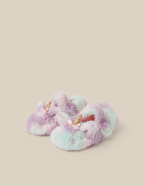 Rainbow Unicorn Faux Fur Slippers, Multi (MULTI), large