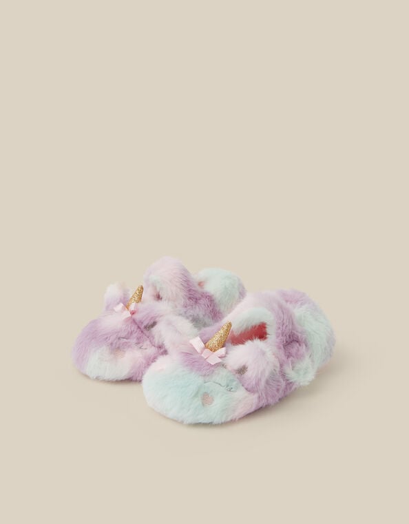 Rainbow Unicorn Faux Fur Slippers, Multi (MULTI), large
