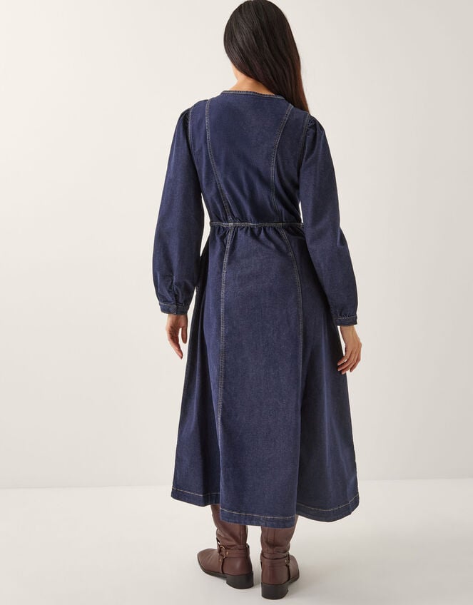 Vivian Button Denim Midi Dress, Blue (INDIGO), large