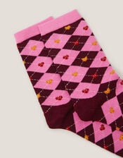 Argyle Heart Socks, Red (BURGUNDY), large