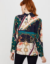 Pearly Queen Print High Neck Blouse, Teal (TEAL), large