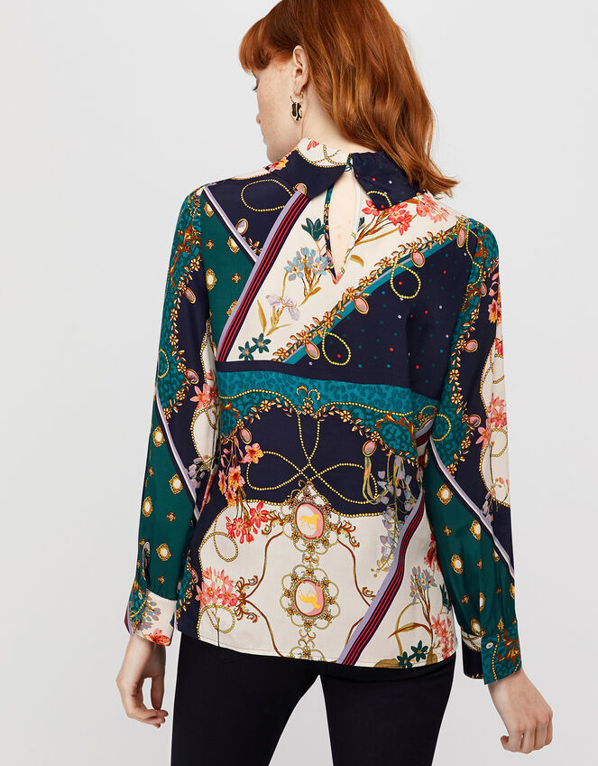 Pearly Queen Print High Neck Blouse, Teal (TEAL), large