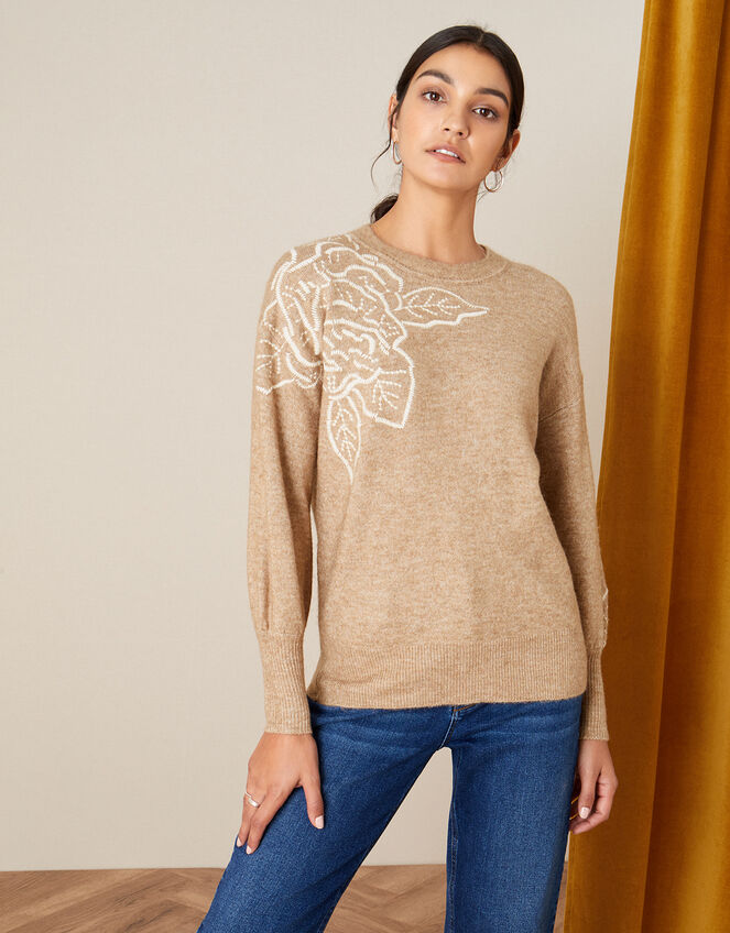 Floral Cornelli Jumper , Brown (MOCHA), large