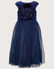 Odette Velvet Embroidered Maxi Dress, Blue (NAVY), large
