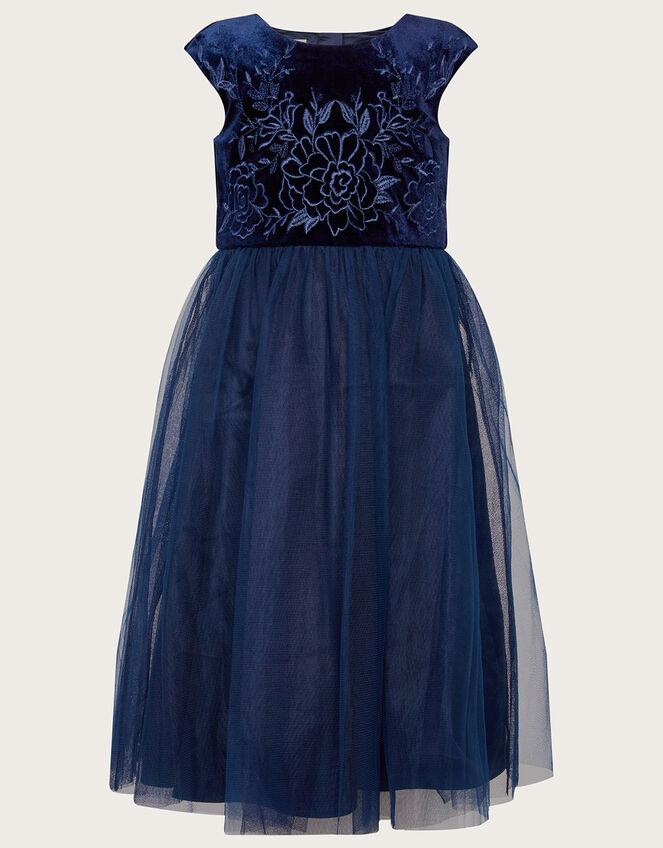 Odette Velvet Embroidered Maxi Dress, Blue (NAVY), large