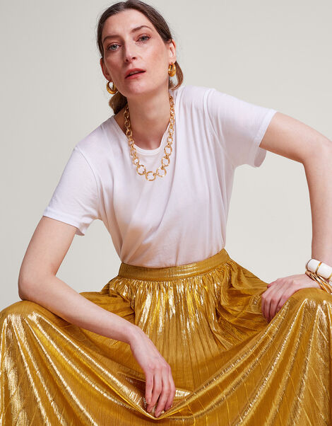 Mia Pleated Midi Skirt, Gold (PALE GOLD), large