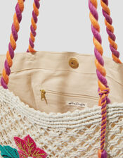 Zoe Embroidered Crochet Tote Bag, , large