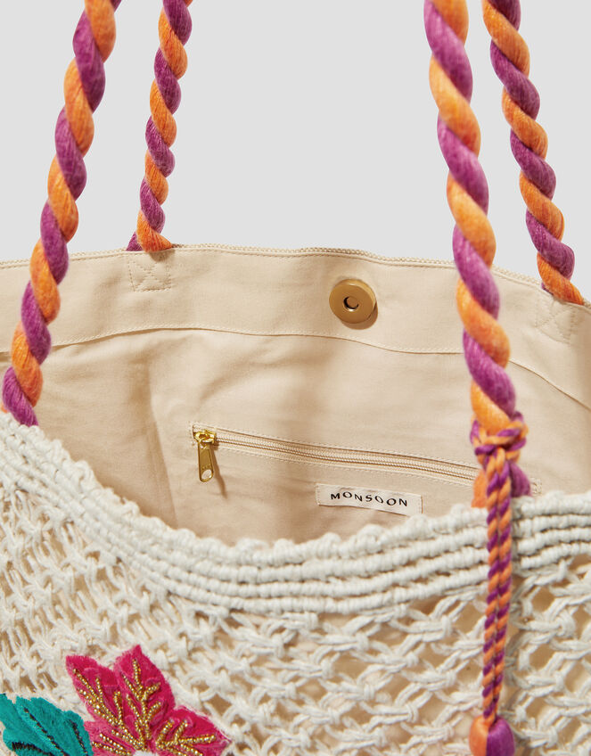 Zoe Embroidered Crochet Tote Bag, , large