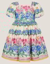 Clara Floral Puff Sleeve Dress, Ivory (IVORY), large