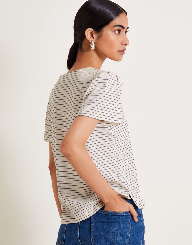 Shay Stripe Lace T-Shirt, Ivory (IVORY), large