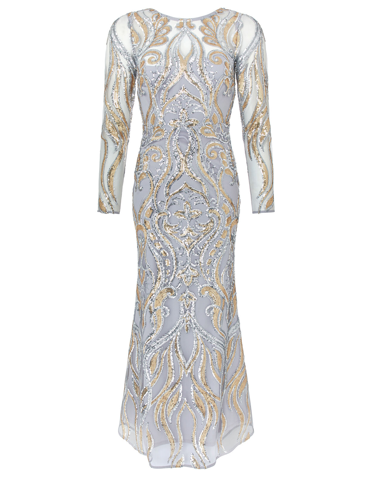 Lily Sequin Fishtail Maxi Dress Silver Evening Dresses Monsoon ROI