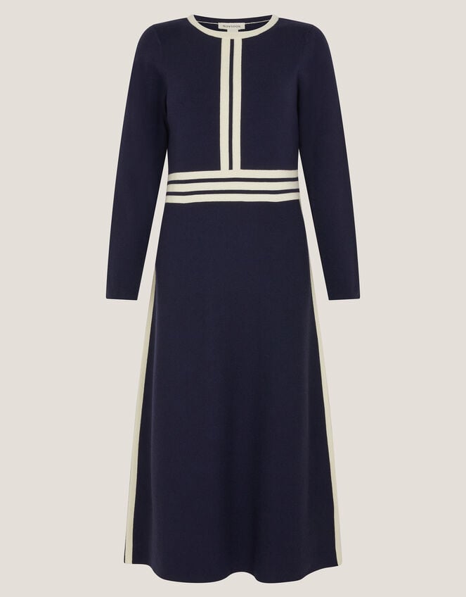 Keli Contrast Stripe Knit Midi Dress, Blue (NAVY), large