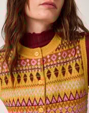 Fleur Fair Isle Button Knitted Vest, Yellow (OCHRE), large