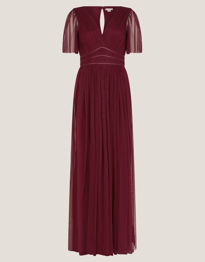 Emily Short Sleeve Tulle Bridesmaid Dress, Red (BURGUNDY), large