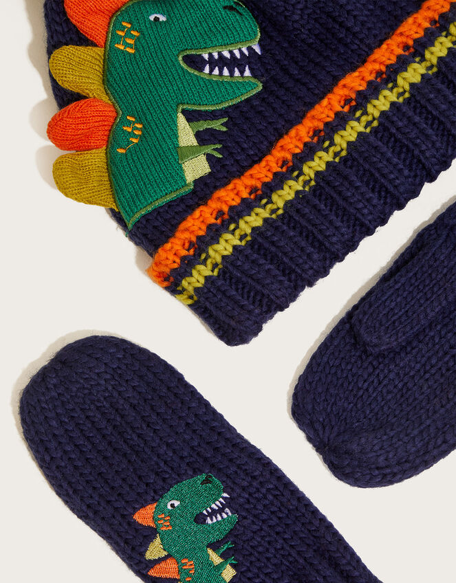 Bing Dinosaur Hat and Mitten Set, Blue (NAVY), large