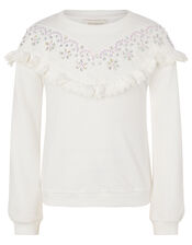 Lace and Gem Sweatshirt, Ivory (IVORY), large