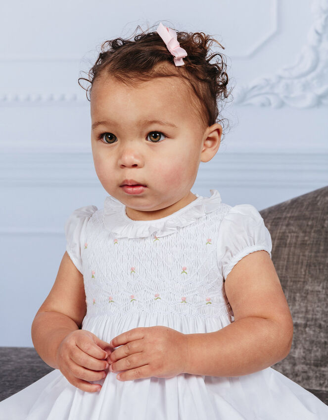 Trotters Willow Rose Hand Smocked Dress, White (WHITE), large