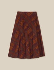 Melinda Check Print Corduroy Midi Skirt, Brown (BROWN), large