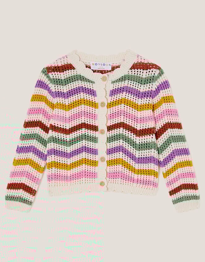 Zigzag Stripe Crochet Cardigan, Multi (MULTI), large