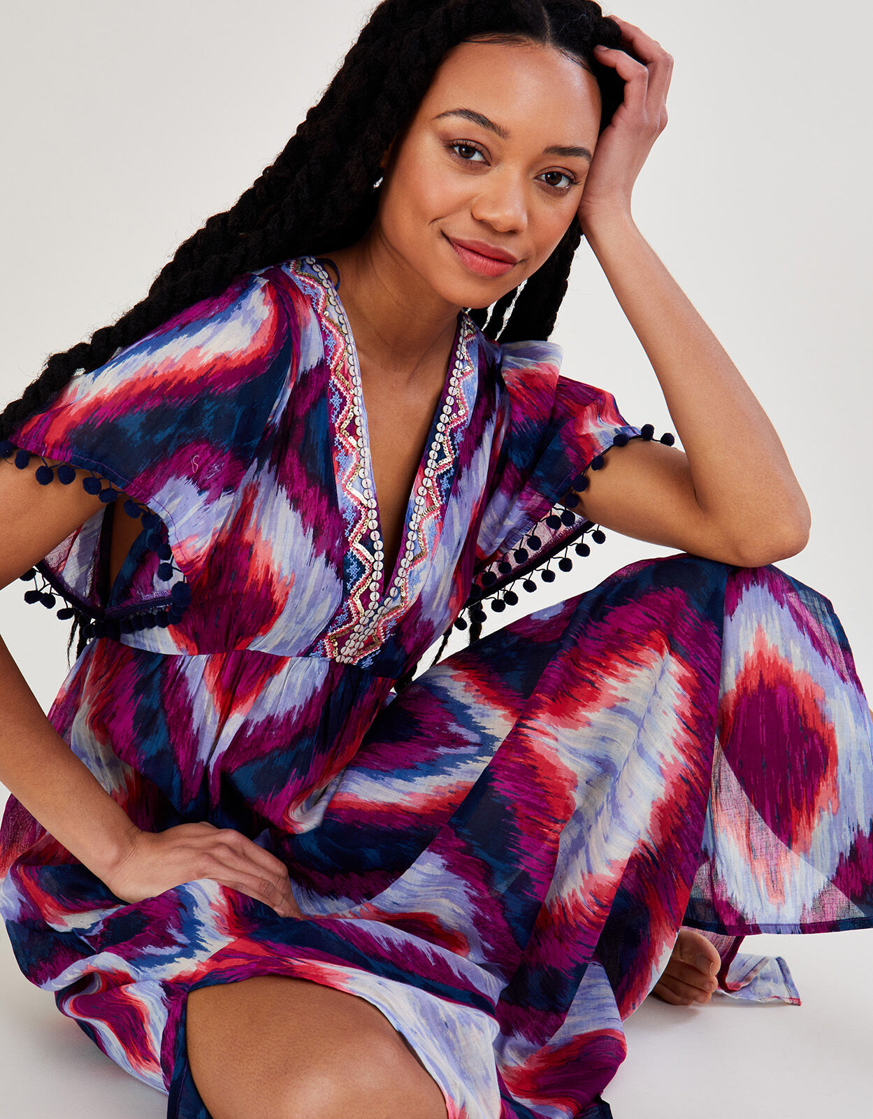 Premium Ikat Maxi Kaftan Dress Purple 