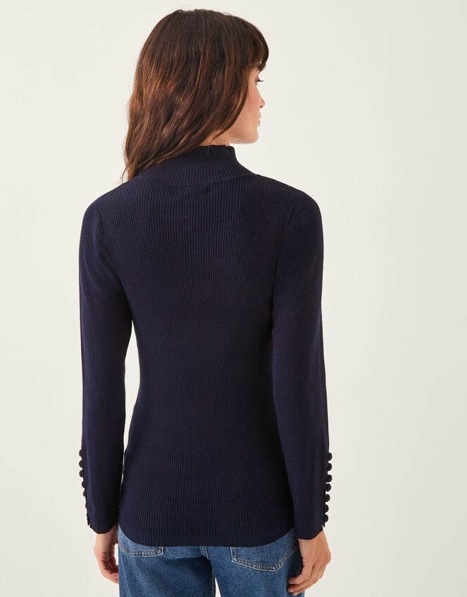Ruby Ribbed Polo Neck Jumper, Blue (NAVY), large