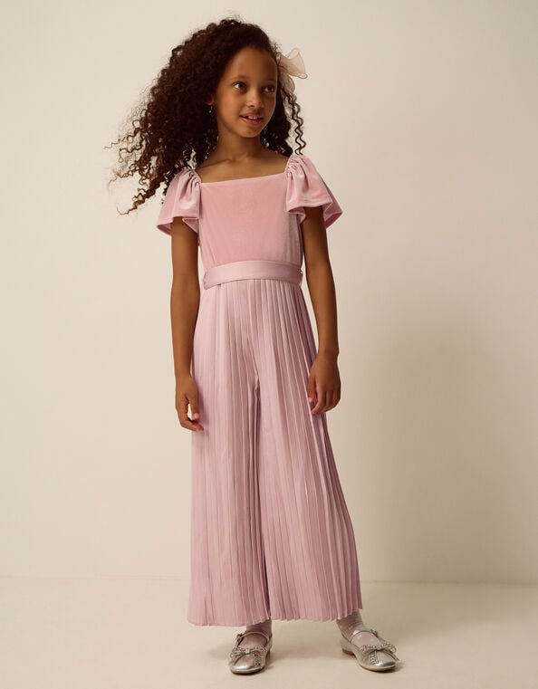 Quinn Velvet Pleated Jumpsuit, Pink (PINK), large