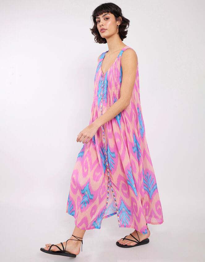 East Erika Ikat Print Button Through Dress, Pink (PINK), large