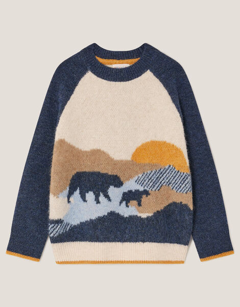 Bear Scene Knit Jumper, Camel (BEIGE), large