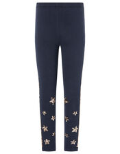 Sequin Star Leggings with Organic Cotton, Blue (NAVY), large