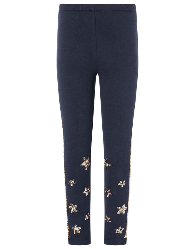 Sequin Star Leggings with Organic Cotton, Blue (NAVY), large