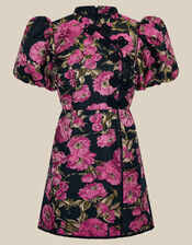 Monsoon x Queens of Archive Dionne Puff Sleeve Floral Jacquard Mini Dress​, Pink (PINK), large