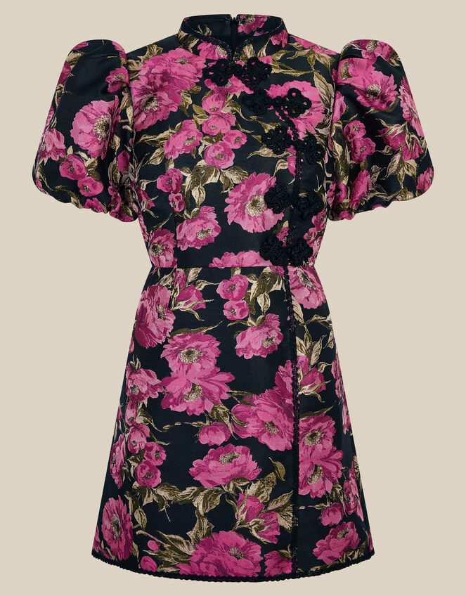 Monsoon x Queens of Archive Dionne Puff Sleeve Floral Jacquard Mini Dress​, Pink (PINK), large