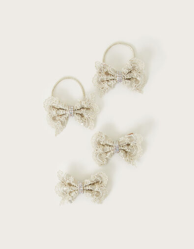 Lace Bow Hair Bands and Clips 4 Pack, , large