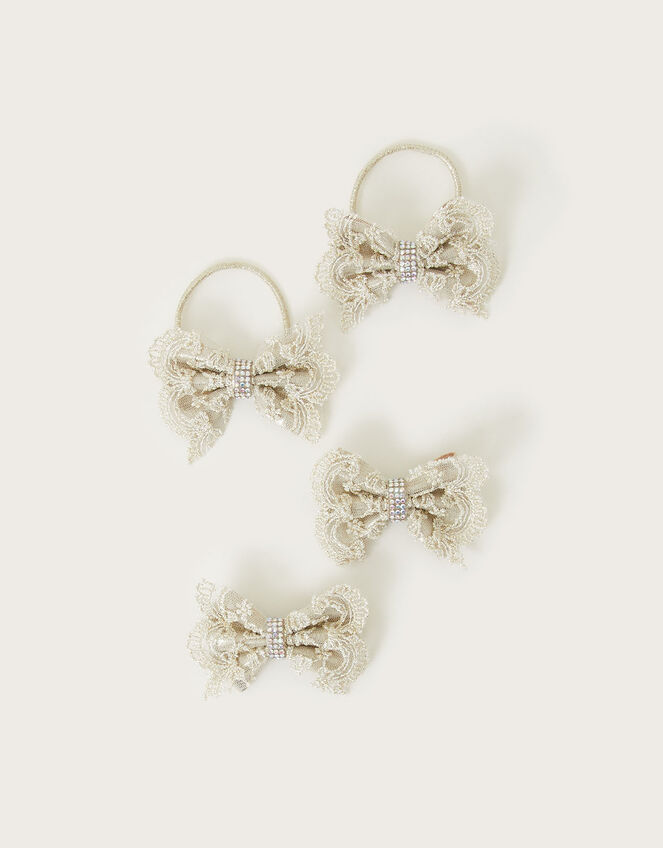 Lace Bow Hair Bands and Clips 4 Pack, , large