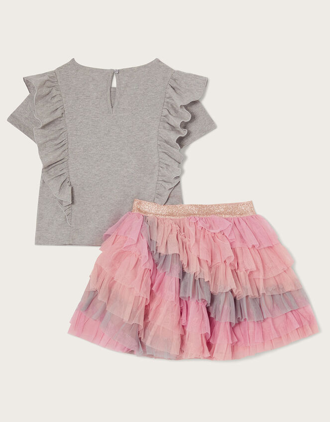 Sequin Star Top and Mesh Skirt Set, Grey (GREY), large