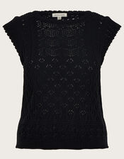 Multi Stitch Pointelle Knitted Vest, Black (BLACK), large