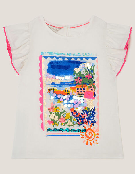 Resort Scene Embellished T-Shirt, Ivory (IVORY), large